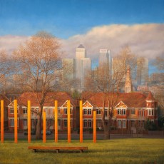 ‘Canary Wharf, seen from Hilly Fields, Brockley’ 91 x 91 cm