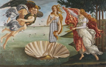 A variation on Botticelli’s famous painting ‘The Birth of Venus’ with some subtle and unsubtle changes! Done for an advertising campaign.  116 x 210 cm