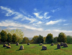 ‘Brockley stone circle, summer sunshine’  91.5 x 71 cm. AVAILABLE. Another painting of this stone circle in south east London. Why say more?