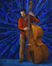 ‘Raph with bass’  110 x 80 cm. SOLD. I very rarely do portraits. This isn’t because of any lack of skill, it’s just a different area of art from what I’m used to. Also, it’s because they’re so heavily loaded with psychological baggage. As soon as a portrait is started there are different expectations on either side of that easel. Luckily, in this case Raphael Mizraki is a friend, and he had no expectations, vanity or special wishes when I suggested this portrait. He’s an enormously – almost crazily – talented man who I’ve known for years.