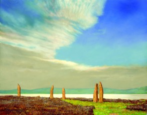 ‘Orkney standing stones’  65 x 83 cm. AVAILABLE. The Orkneys are a group of Islands of the north coast of Scotland, but they don’t see themselves as Scottish; historically and culturally they have far more links with Scandinavia. These standing stones are part of the magnificent ‘ring of Brodgar’, a place that’s so very resonant with layers of meaning and purpose that we can barely articulate, seeing and feeling say more than words, especially in a place that’s so windy!